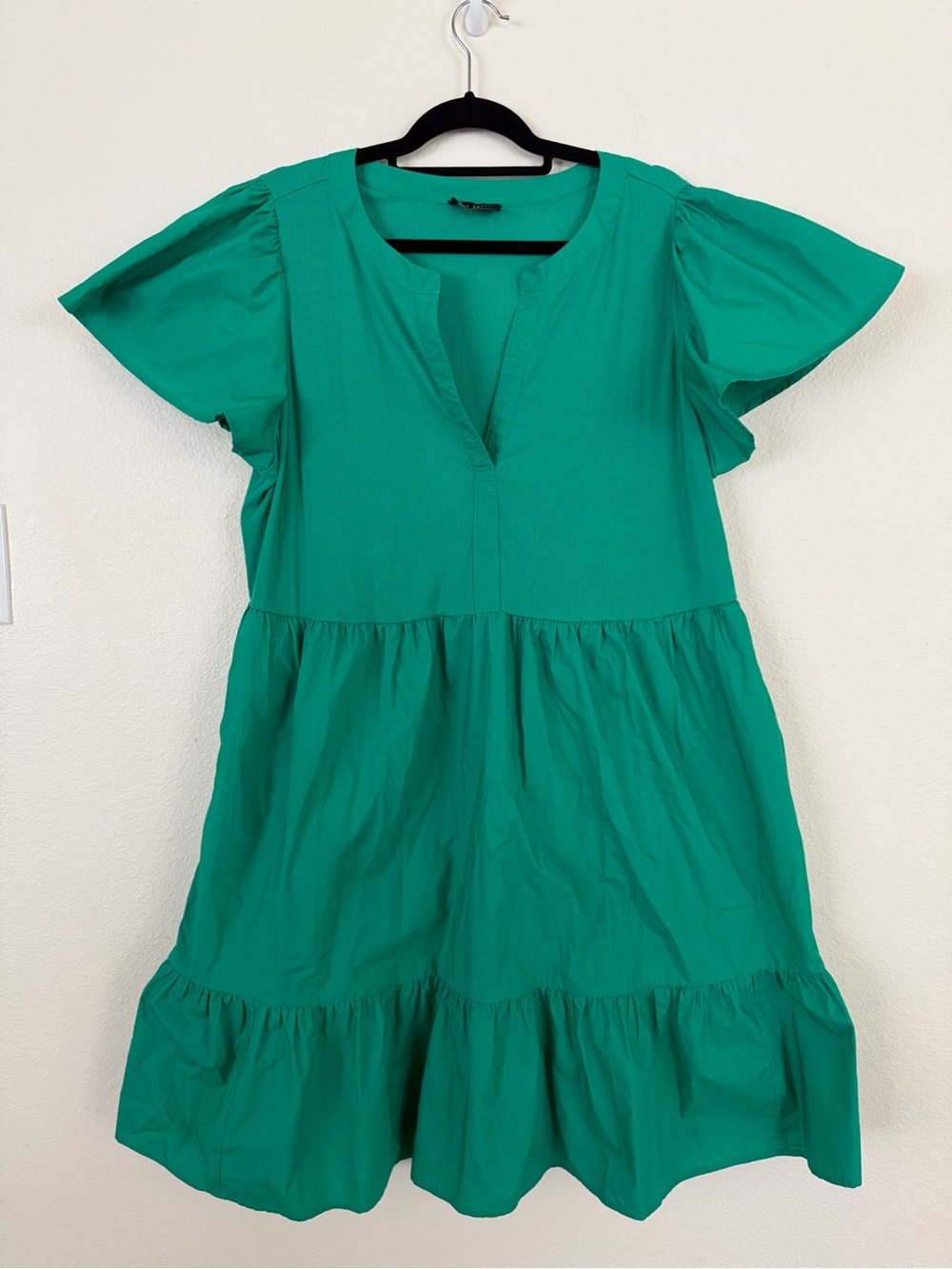Lane Bryant Teal V-Neck Tiered Dress pockets  D035
